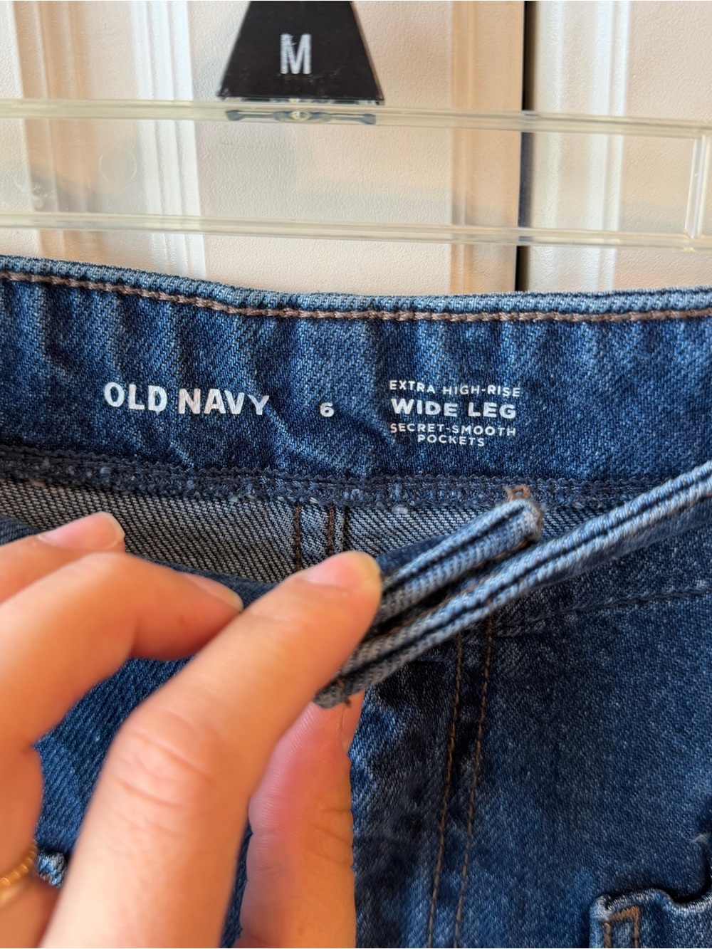 Old Navy Dark Blue Boyfriend Jeans with Front Patch Pockets and Cuffed ends - Picture 5 of 8